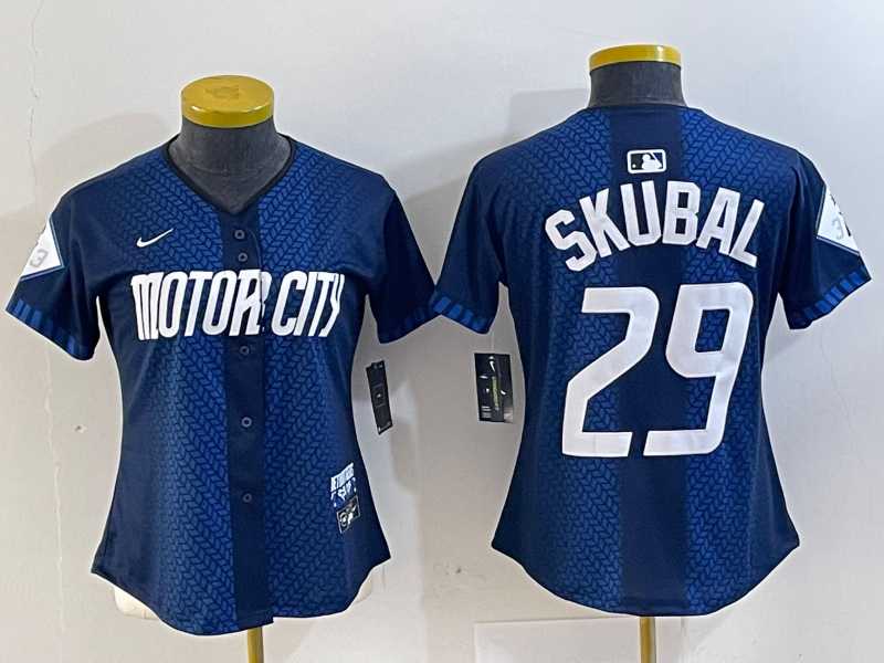 Womens Detroit Tigers #29 Tarik Skubal 2024 Navy City Connect Cool Base Limited Stitched Jersey